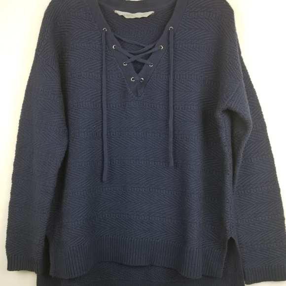 Athleta Blue Sunset Lace Up Slouchy Fit Sweater Cotton Blend Size Medium - Picture 4 of 15